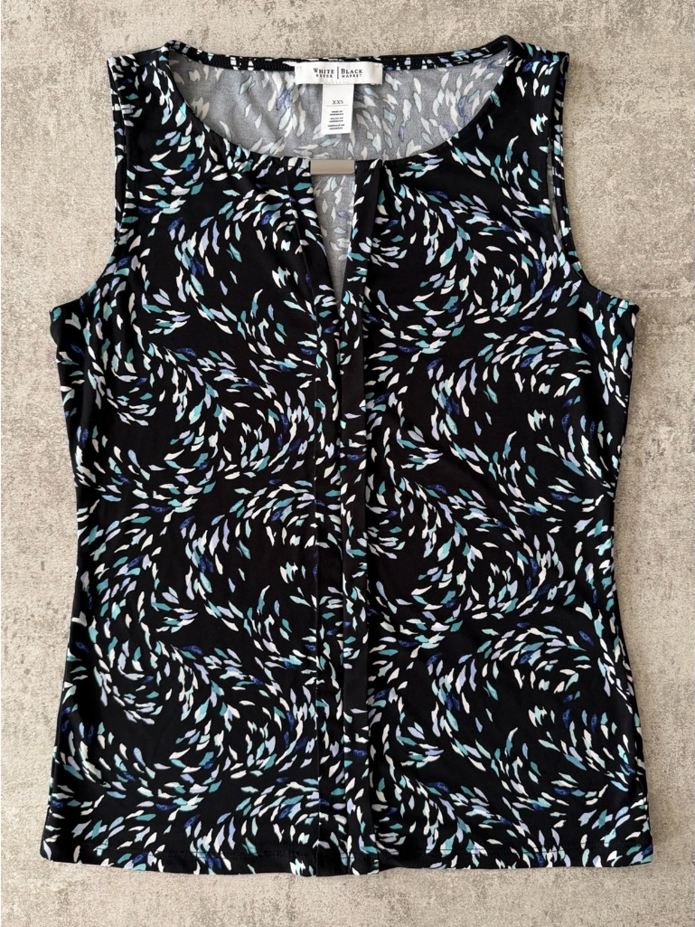 White House Black Market Black Abstract Swirl Print Sleeveless Shell Top